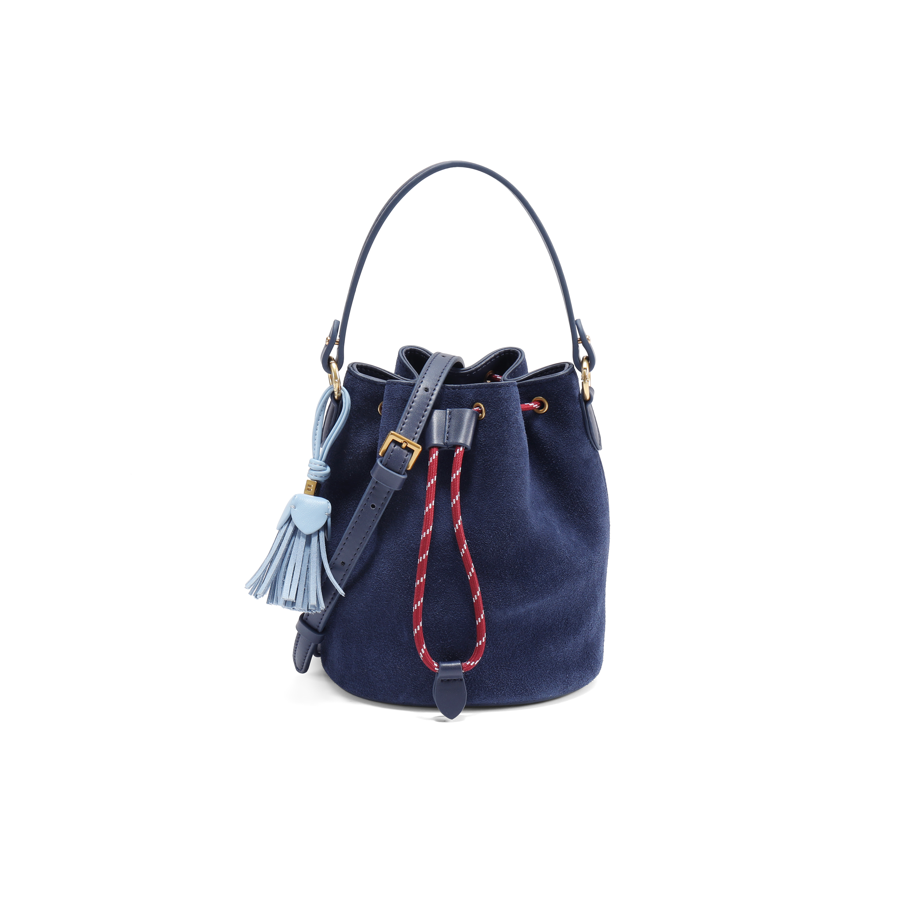 百丽包包女25秋商场同款复古绒面休闲单肩斜挎手提水桶包X7387CX5