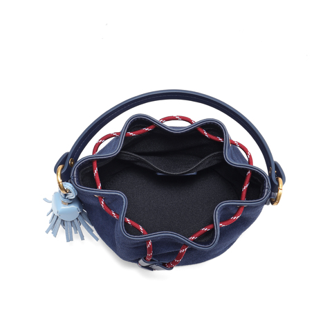 百丽包包女25秋商场同款复古绒面休闲单肩斜挎手提水桶包X7387CX5