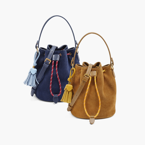 百丽包包女25秋商场同款复古绒面休闲单肩斜挎手提水桶包X7387CX5