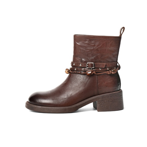 百丽民族风串珠时装靴女2025冬新商场同款真皮厚底短靴F2L1DDD5