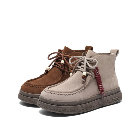 百丽复古时尚串珠休闲靴女2025冬新百搭舒适高帮休闲鞋B2968DD5