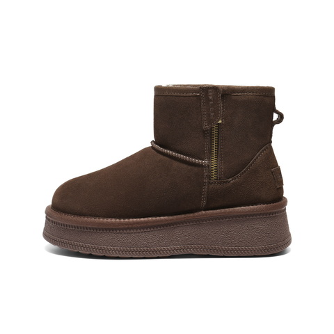 百丽复古厚底增高雪地靴女2025冬新加毛保暖百搭休闲短靴B2925DD5