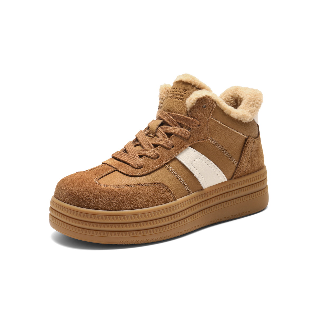 百丽加绒保暖高帮板鞋女2025冬新商场同款厚底增高休闲鞋E5T1DDD5