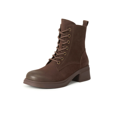 百丽复古高跟马丁靴女2025冬新商场同款真皮休闲短靴3NW45DD5