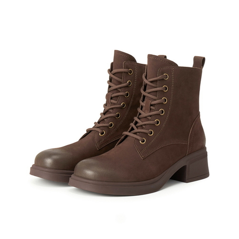 百丽复古高跟马丁靴女2025冬新商场同款真皮休闲短靴3NW45DD5