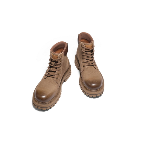 百丽户外高帮休闲靴男2025冬复古大黄靴马丁靴工装靴加绒7TW01DD5