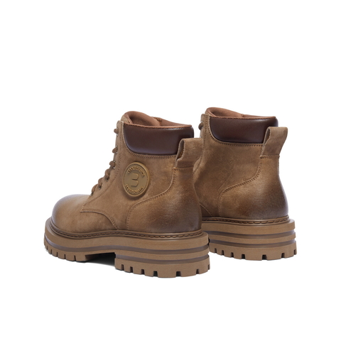 百丽户外高帮休闲靴男2025冬复古大黄靴马丁靴工装靴加绒7TW01DD5