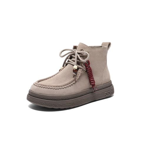 百丽复古时尚串珠休闲靴女2025冬新百搭舒适高帮休闲鞋B2968DD5