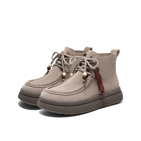 百丽复古时尚串珠休闲靴女2025冬新百搭舒适高帮休闲鞋B2968DD5