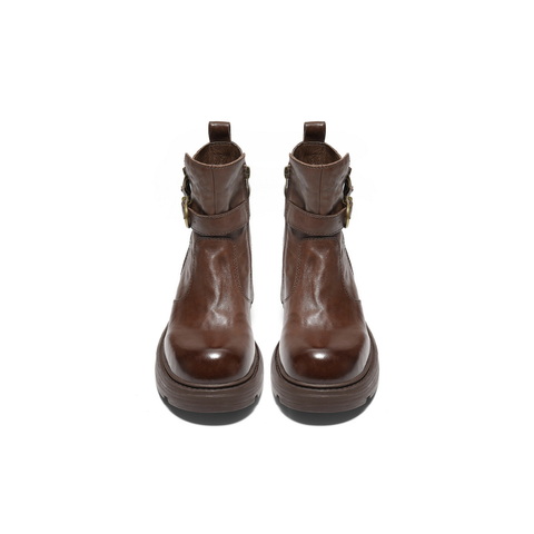 百丽潮酷皮带扣时装靴女2025冬新商场同款真皮厚底短靴F2P1DDZ5