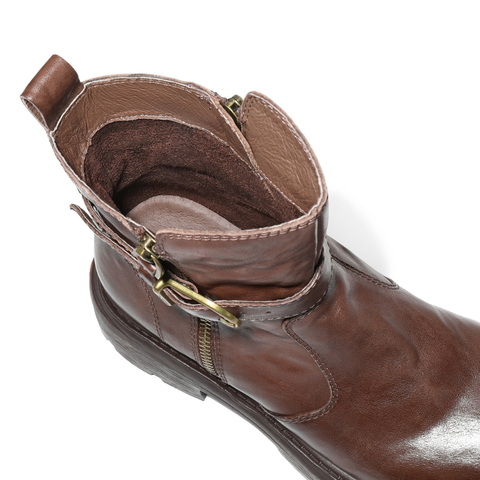 百丽潮酷皮带扣时装靴女2025冬新商场同款真皮厚底短靴F2P1DDZ5