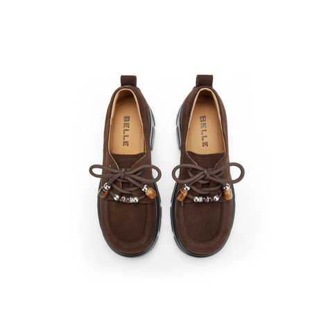 百丽民族风串珠牛津鞋女2025秋新厚底增高复古休闲单鞋B2938CM5