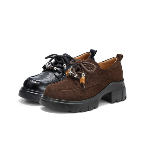 百丽民族风串珠牛津鞋女2025秋新厚底增高复古休闲单鞋B2938CM5