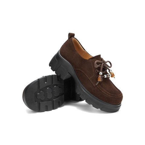 百丽民族风串珠牛津鞋女2025秋新厚底增高复古休闲单鞋B2938CM5