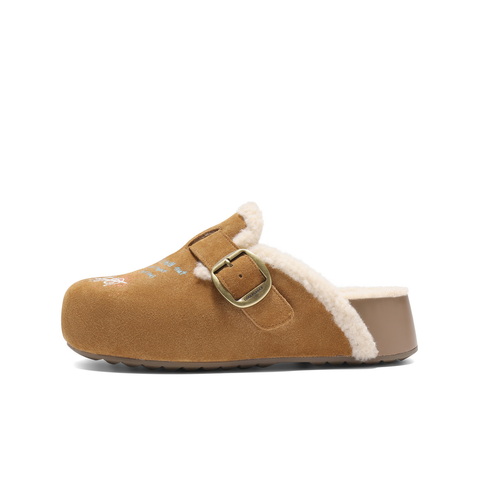 百丽SMILEY联名勃肯鞋女2025冬新厚底加毛可外穿毛毛拖鞋D8R2DDH5