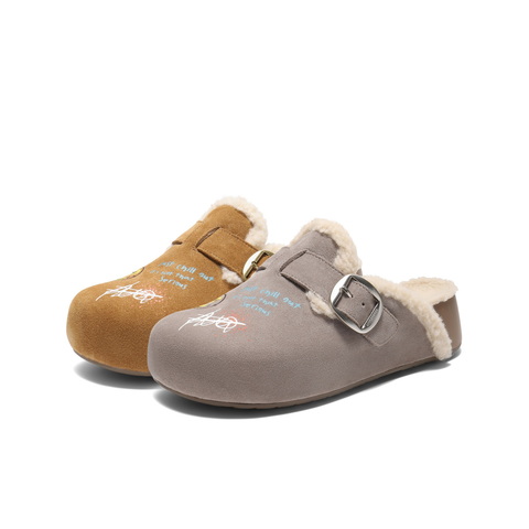 百丽SMILEY联名勃肯鞋女2025冬新厚底加毛可外穿毛毛拖鞋D8R2DDH5