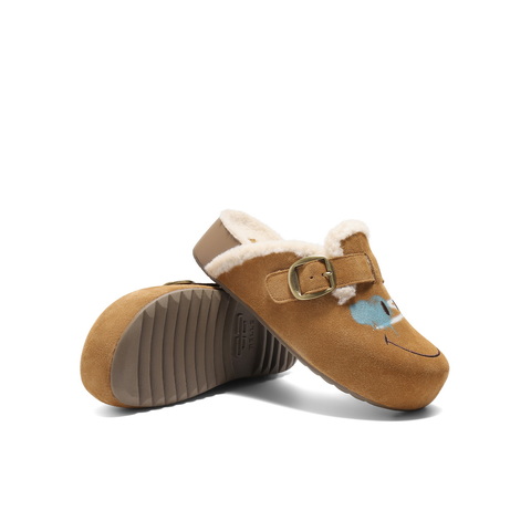 百丽SMILEY联名勃肯鞋女2025冬新厚底加毛可外穿毛毛拖鞋D8R2DDH5