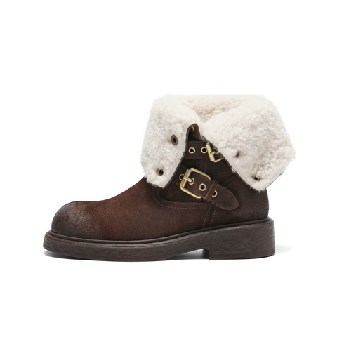 百丽复古潮流马丁靴女2025冬新商场同款按扣休闲短靴E7Z1DDZ5