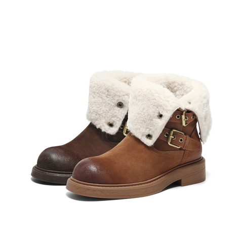 百丽复古潮流马丁靴女2025冬新商场同款按扣休闲短靴E7Z1DDZ5