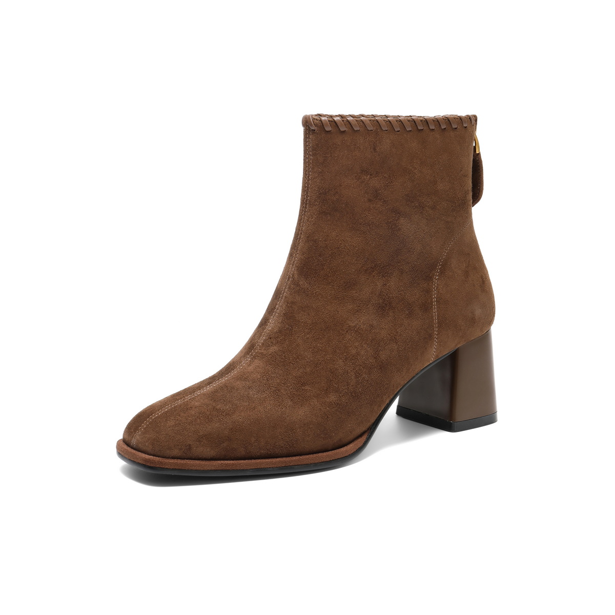 百丽柔软舒适绒面时装靴女2025冬新真皮优雅高跟通勤短靴B2956DD5