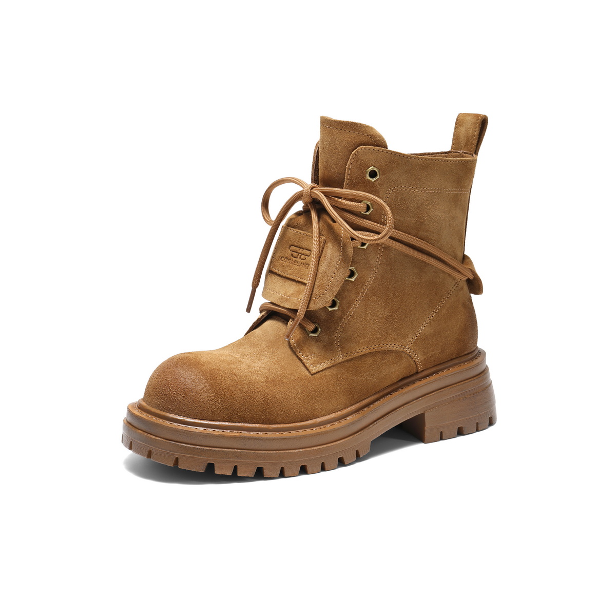 百丽复古鞋头擦色马丁靴女2025冬新厚底增高休闲绑带短靴B2912DD5