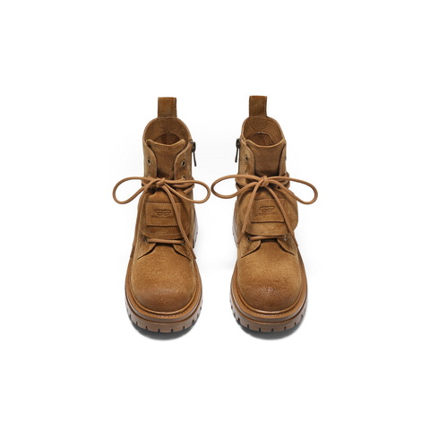 百丽复古鞋头擦色马丁靴女2025冬新厚底增高休闲绑带短靴B2912DD5