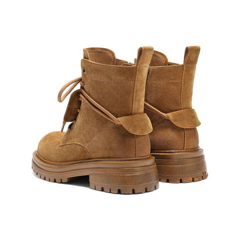 百丽复古鞋头擦色马丁靴女2025冬新厚底增高休闲绑带短靴B2912DD5