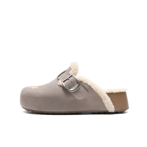 百丽SMILEY联名勃肯鞋女2025冬新厚底加毛可外穿毛毛拖鞋D8R2DDH5