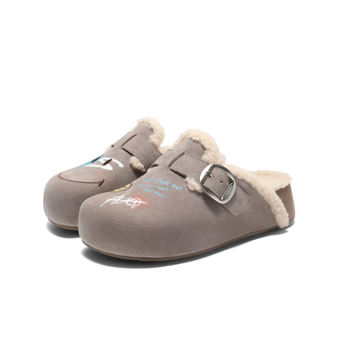 百丽SMILEY联名勃肯鞋女2025冬新厚底加毛可外穿毛毛拖鞋D8R2DDH5