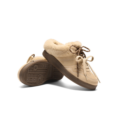 百丽双鞋带毛毛鞋女2025冬新商场同款加绒保暖外穿拖鞋E6E1DDH5