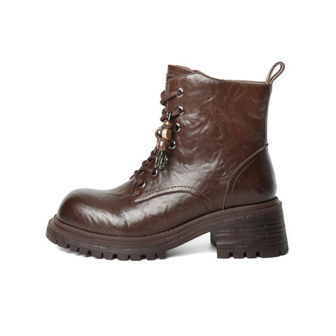 百丽编织绳马丁靴女2025冬新翘头复古短靴DY017DD5