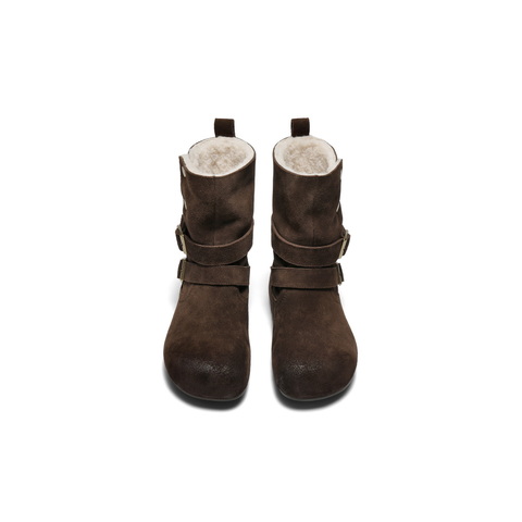 百丽复古双饰扣雪地靴女2025冬新内增高加毛保暖休闲中靴F3E1DDZ5