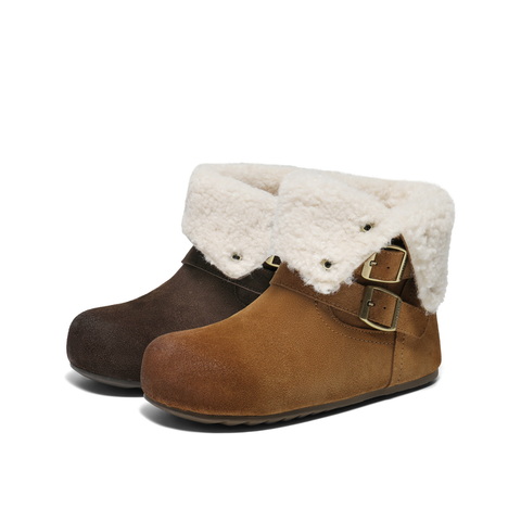百丽复古双饰扣雪地靴女2025冬新内增高加毛保暖休闲中靴F3E1DDZ5