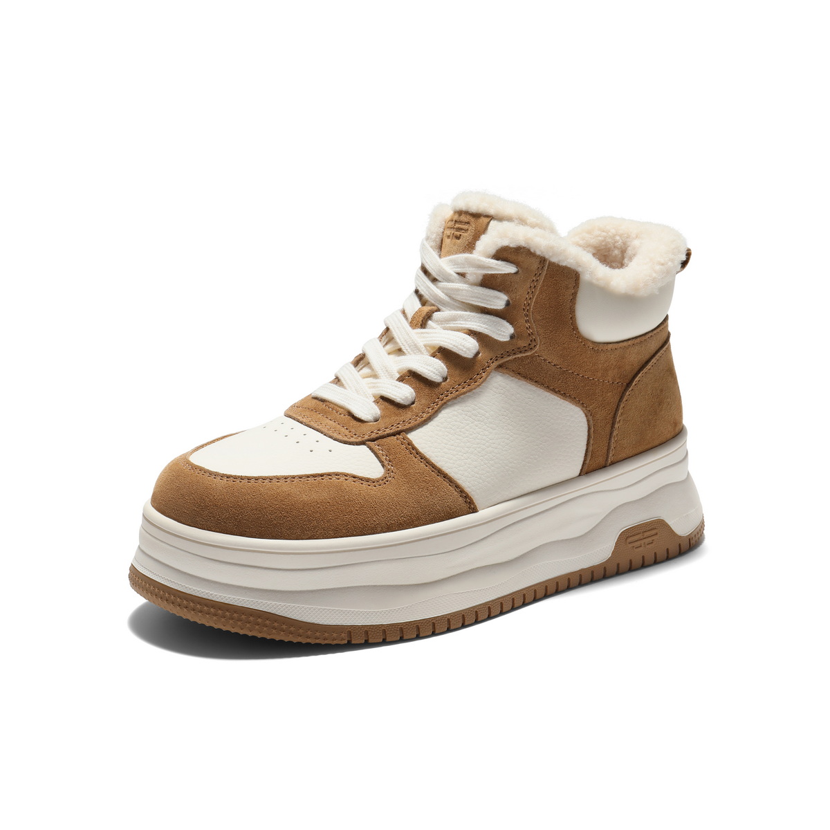 百丽撞色高帮鞋女2025冬新商场同款厚底增高加绒休闲板鞋E6T1DDD5