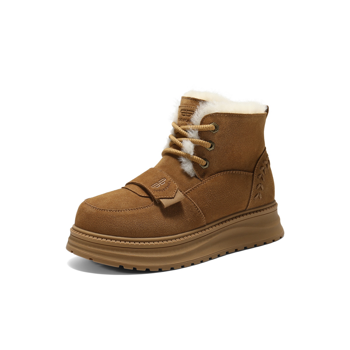 百丽复古时尚魔术贴雪地靴女2025冬新厚底加毛保暖东北靴B2957DD5