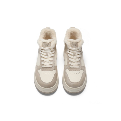 百丽撞色高帮鞋女2025冬新商场同款厚底增高加绒休闲板鞋E6T1DDD5