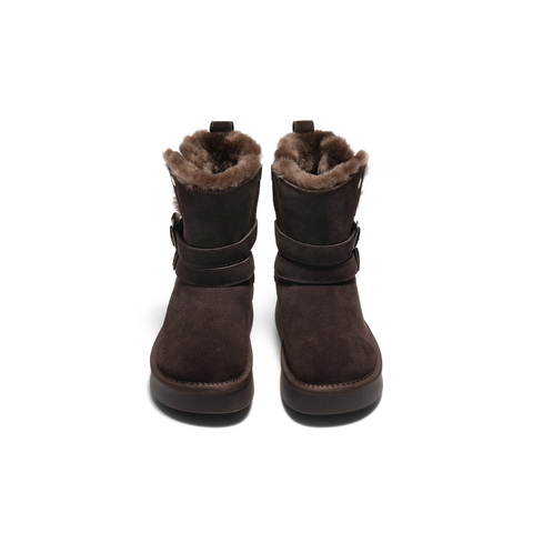 百丽双饰扣雪地靴女2025冬新加毛保暖厚底休闲中筒靴B3028DZ5