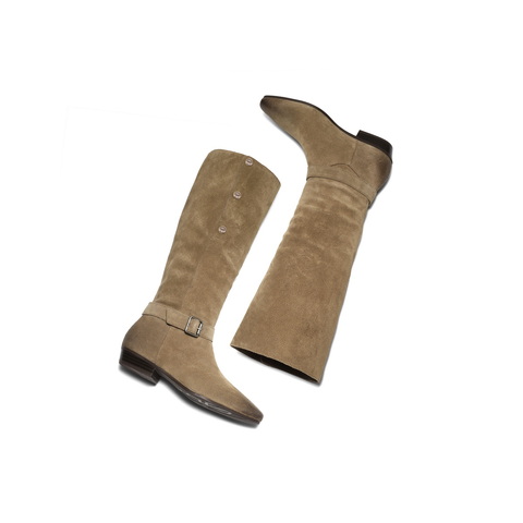 百丽复古时尚尖头时装靴女2025冬新低跟宽筒围西部靴BFB71DG5