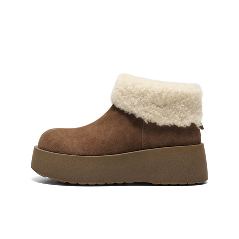 百丽复古翻毛雪地靴女2025冬新厚底增高加毛保暖短靴B3027DD5