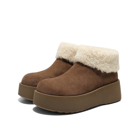 百丽复古翻毛雪地靴女2025冬新厚底增高加毛保暖短靴B3027DD5