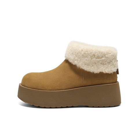 百丽复古翻毛雪地靴女2025冬新厚底增高加毛保暖短靴B3027DD5