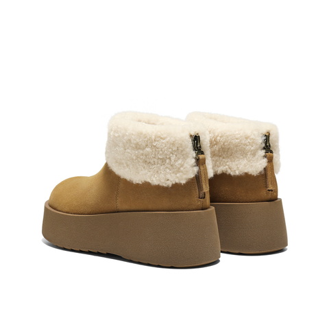 百丽复古翻毛雪地靴女2025冬新厚底增高加毛保暖短靴B3027DD5