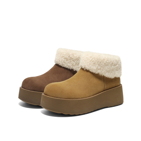 百丽复古翻毛雪地靴女2025冬新厚底增高加毛保暖短靴B3027DD5