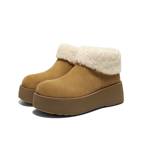 百丽复古翻毛雪地靴女2025冬新厚底增高加毛保暖短靴B3027DD5
