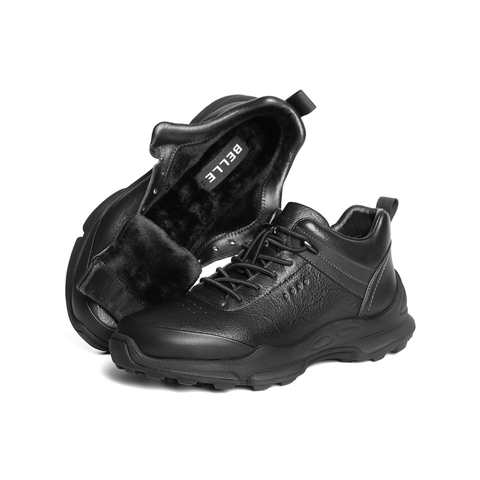 百丽高帮休闲运动鞋男2025新冬商场款牛皮革厚底保暖短靴8ZR01DD5