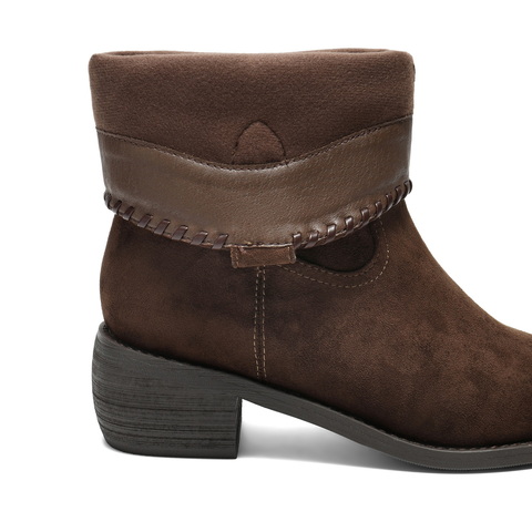 百丽复古绒面时装靴女2025冬新显瘦V口百搭西部牛仔靴B3009DZ5