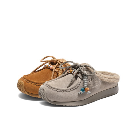 百丽复古串珠挂饰勃肯鞋女2025冬新内增高保暖包头拖鞋B2890DH5