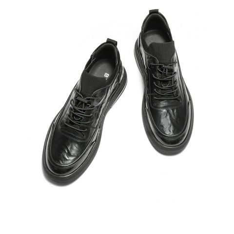 百丽高帮休闲皮鞋男2025新款冬季牛皮革厚底商务运动板鞋A2191DM5