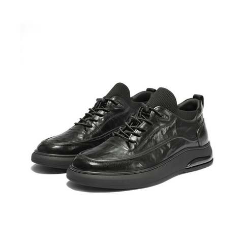 百丽高帮休闲皮鞋男2025新款冬季牛皮革厚底商务运动板鞋A2191DM5