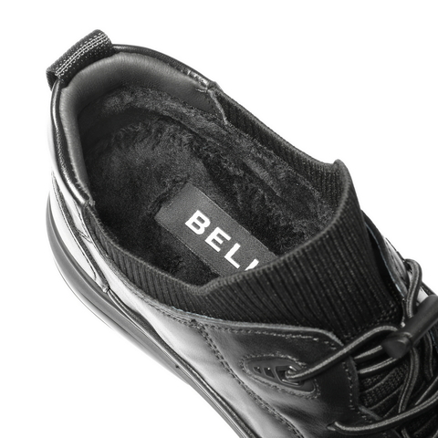 百丽高帮休闲皮鞋男2025新款冬季牛皮革厚底商务运动板鞋A2191DM5